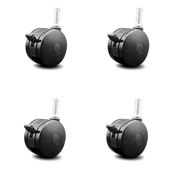 Black Heavy Duty Chair Caster - 3" Nylon Twin Wheel w/Brakes - SCC, 4PK